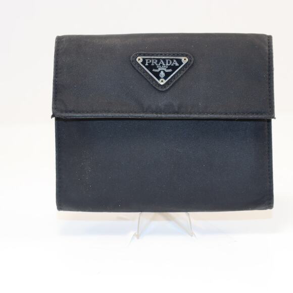 Prada Black Nylon & Saffiano Leather Wallet – Tri-Fold with Coin Pocket - Picture 1 of 8